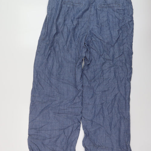 NEXT Womens Blue Lyocell Trousers Size 14 L29 in Relaxed Hook & Eye