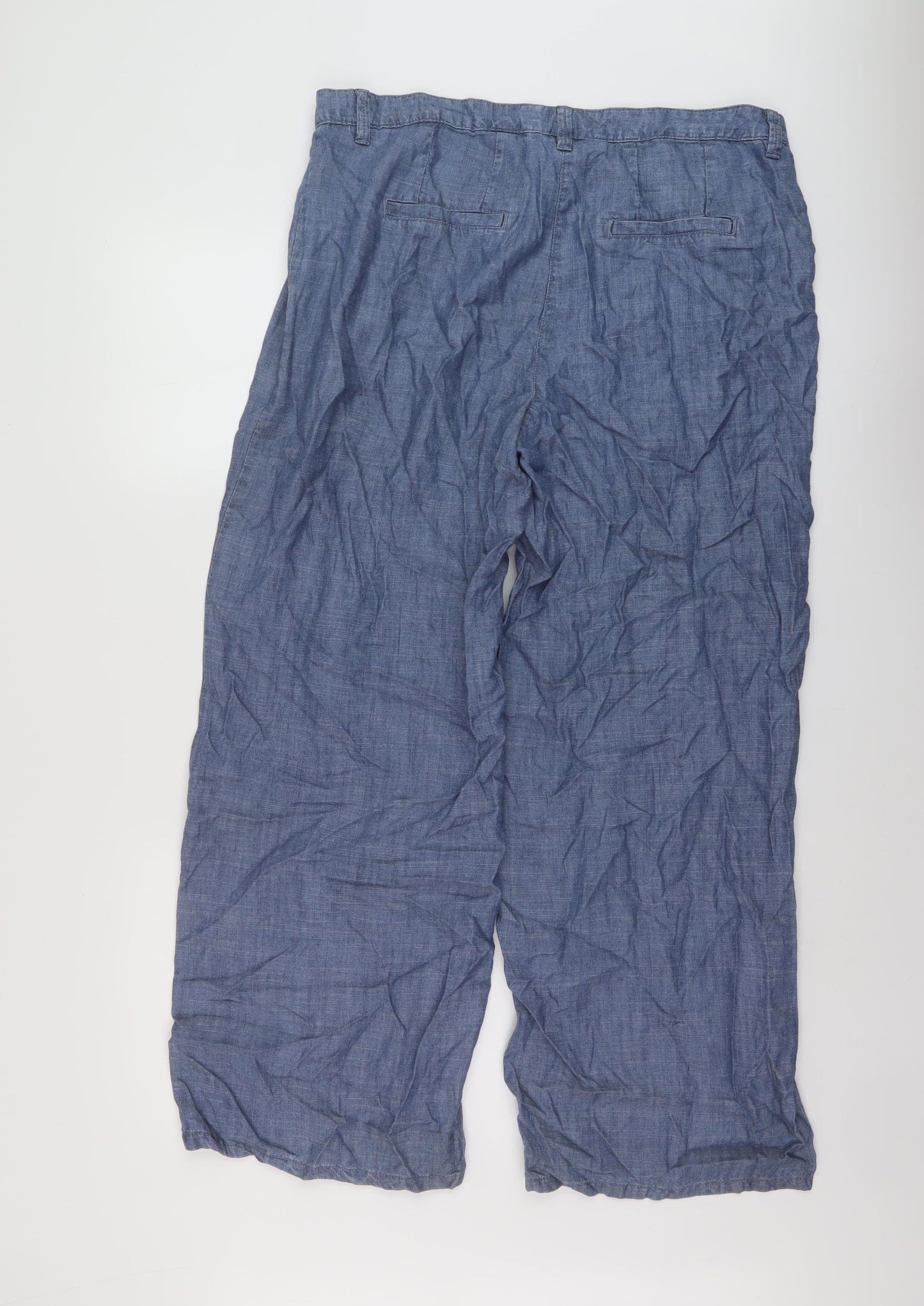 NEXT Womens Blue Lyocell Trousers Size 14 L29 in Relaxed Hook & Eye