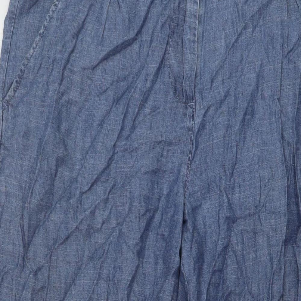 NEXT Womens Blue Lyocell Trousers Size 14 L29 in Relaxed Hook & Eye