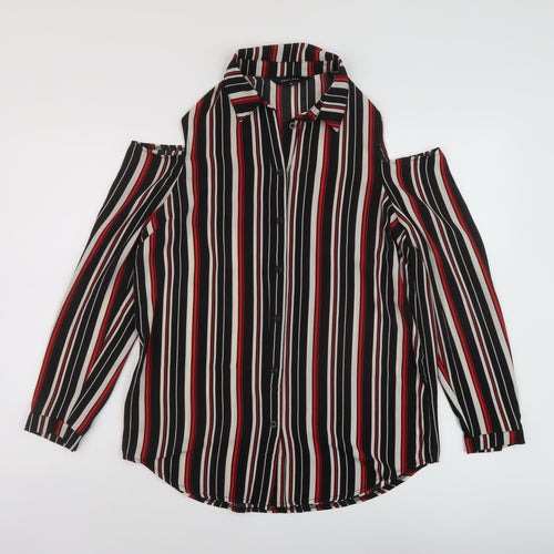 New Look Womens Multicoloured Striped Polyester Basic Blouse Size 10 Collared