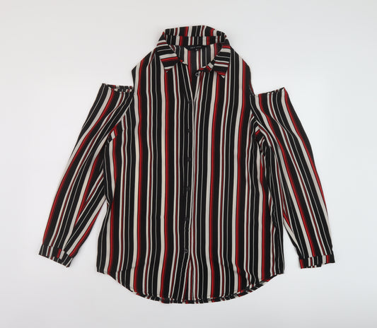 New Look Womens Multicoloured Striped Polyester Basic Blouse Size 10 Collared