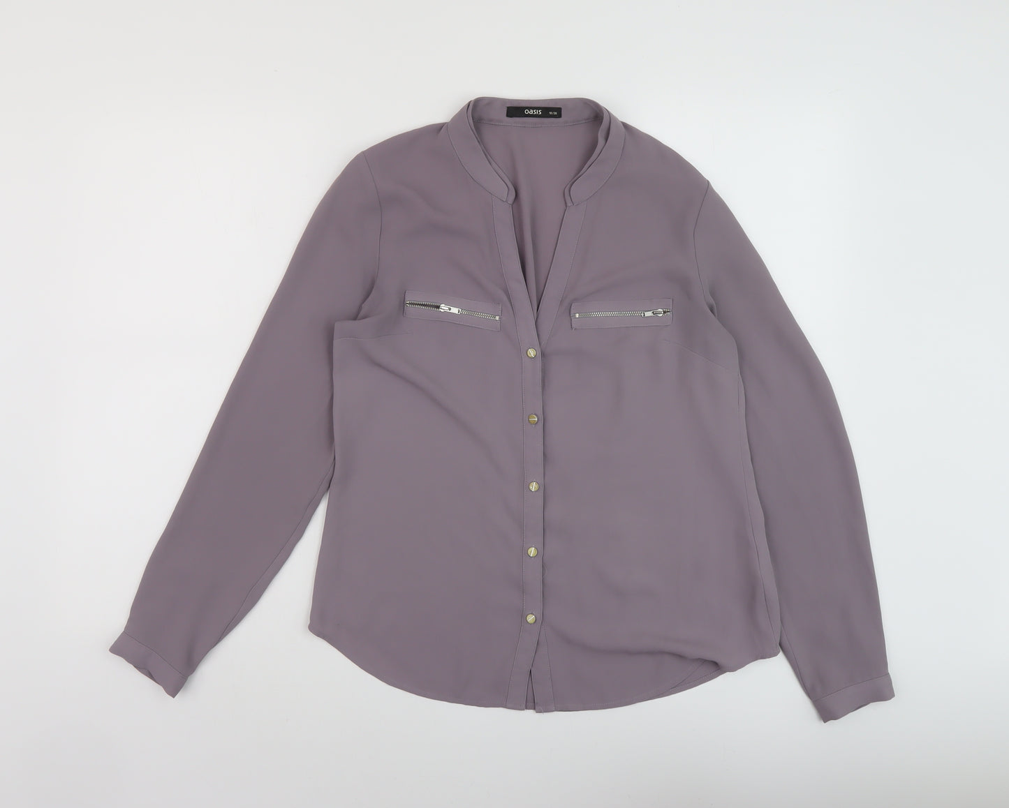 Oasis Womens Purple Polyester Basic Blouse Size 10 V-Neck