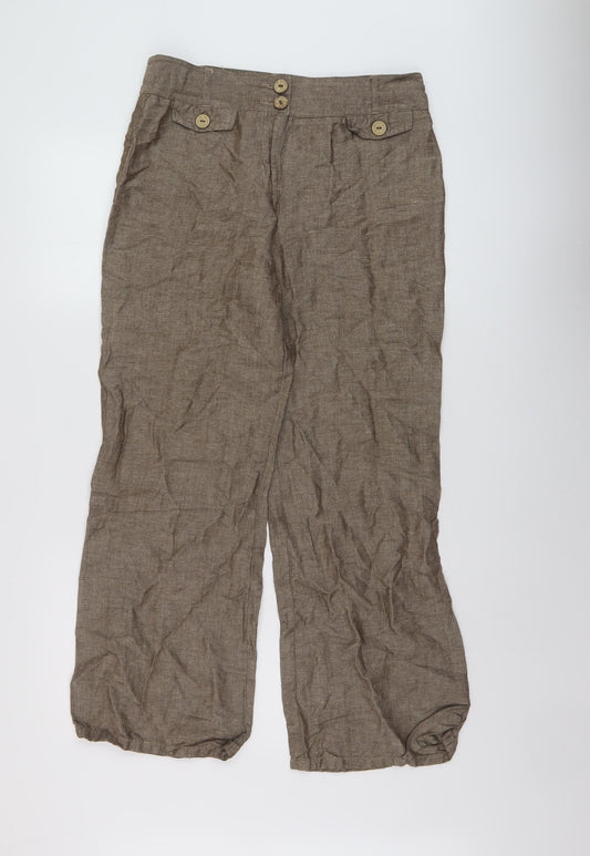 Per Una Womens Brown Linen Trousers Size 12 L27 in Regular Button