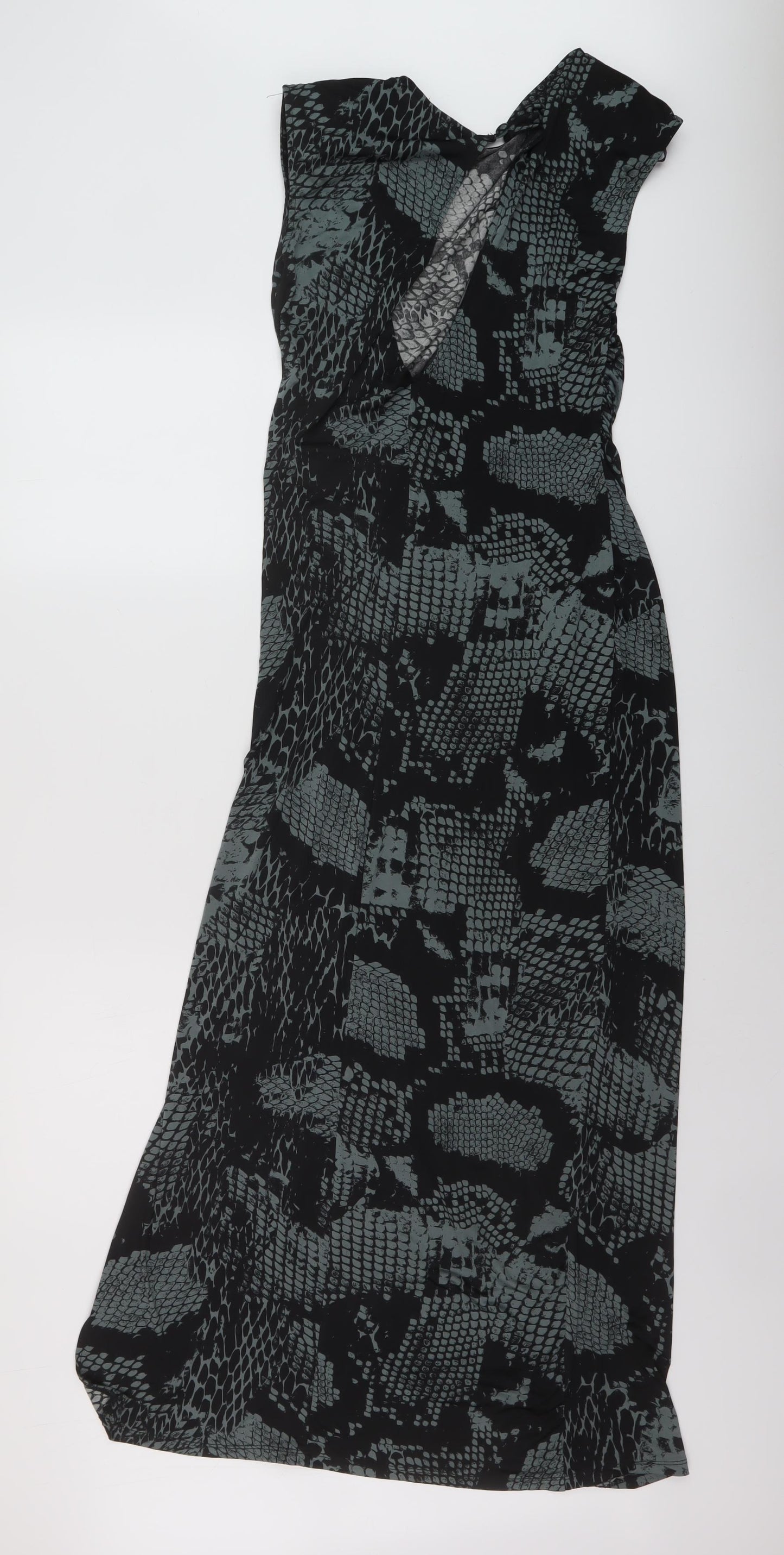 River Island Womens Black Geometric Polyester Maxi Size 14 Round Neck Button