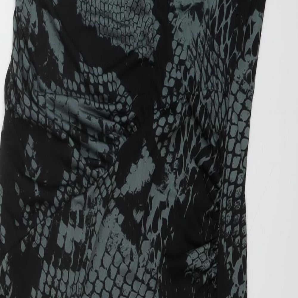 River Island Womens Black Geometric Polyester Maxi Size 14 Round Neck Button