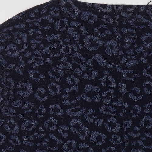 Marks and Spencer Womens Blue Animal Print Polyamide Basic Blouse Size 16 Round Neck