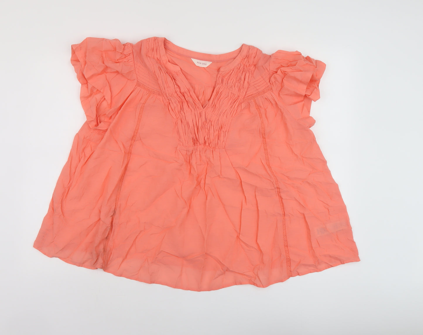 Per Una Womens Orange Cotton Basic Blouse Size 16 V-Neck