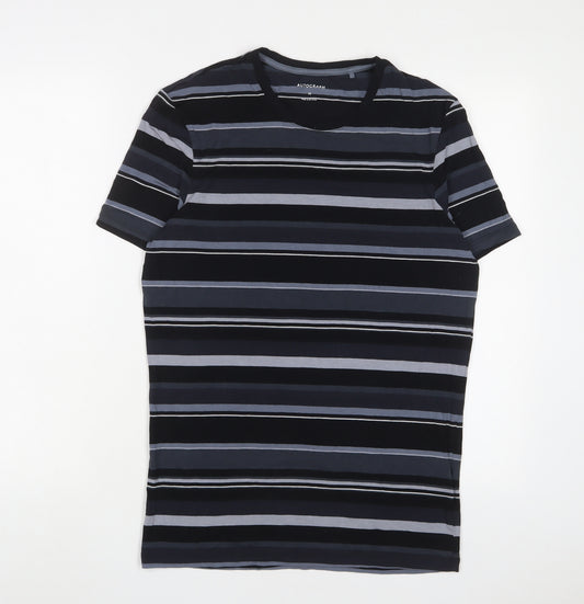 Autograph Mens Black Striped Cotton T-Shirt Size M Crew Neck