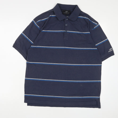 Cypress Point Mens Blue Striped Cotton Polo Size L Collared Button