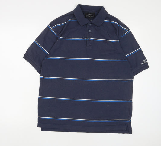 Cypress Point Mens Blue Striped Cotton Polo Size L Collared Button