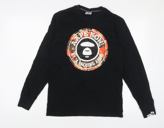 Aape Mens Black Cotton T-Shirt Size S Crew Neck