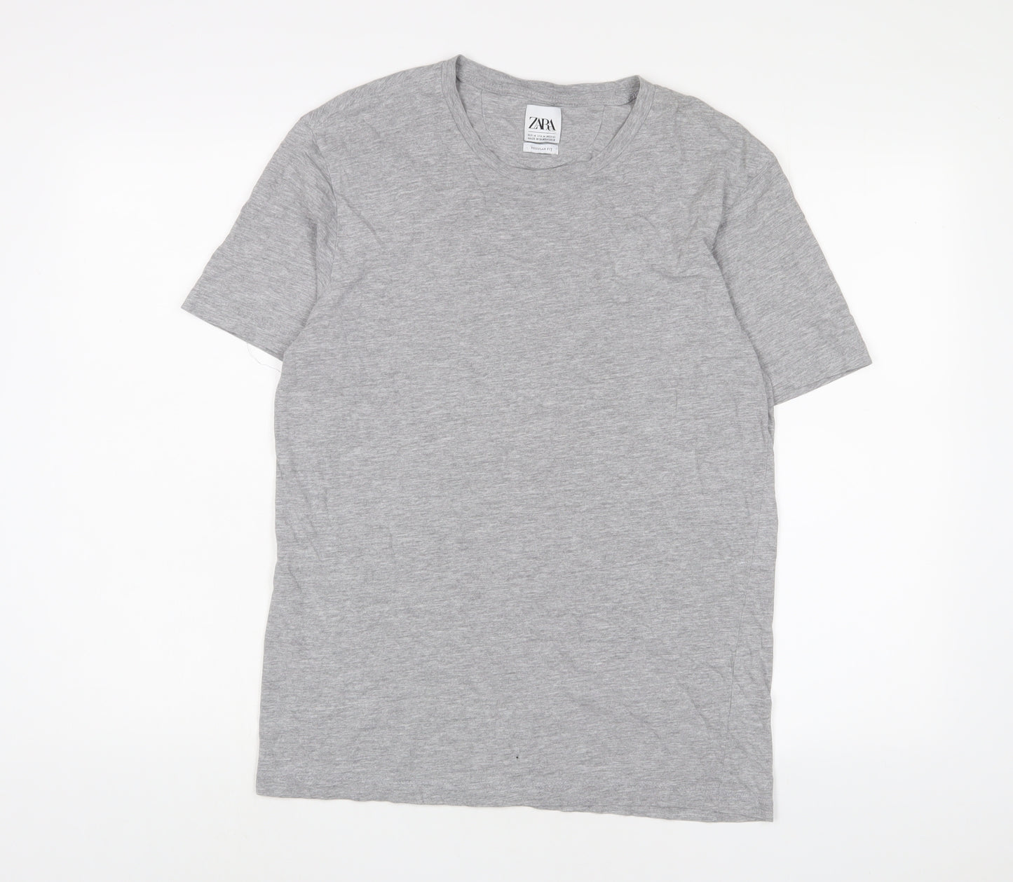 Zara Mens Grey Cotton T-Shirt Size M Crew Neck