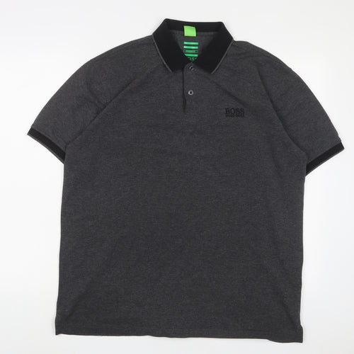 HUGO BOSS Mens Grey Cotton Polo Size 2XL Collared Button