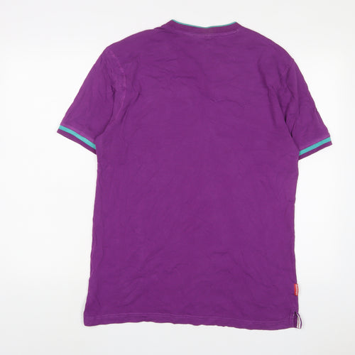 Slazenger Mens Purple Cotton T-Shirt Size M V-Neck - Logo, Embroidered