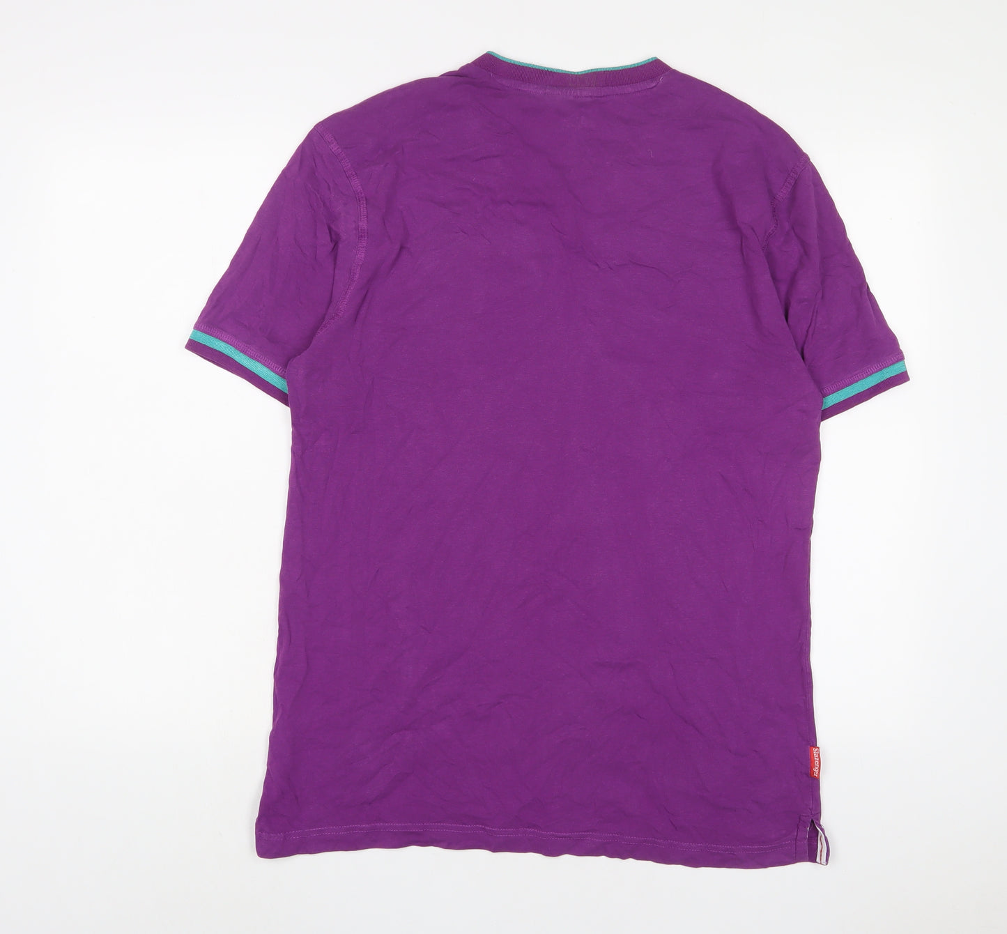 Slazenger Mens Purple Cotton T-Shirt Size M V-Neck - Logo, Embroidered