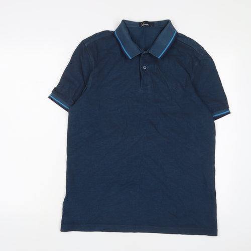 Fred Perry Mens Blue Cotton Polo Size L Collared Button - Logo, Embroidered