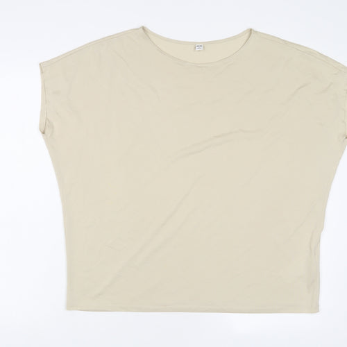 Uniqlo Womens Beige Polyester Basic T-Shirt Size L Boat Neck