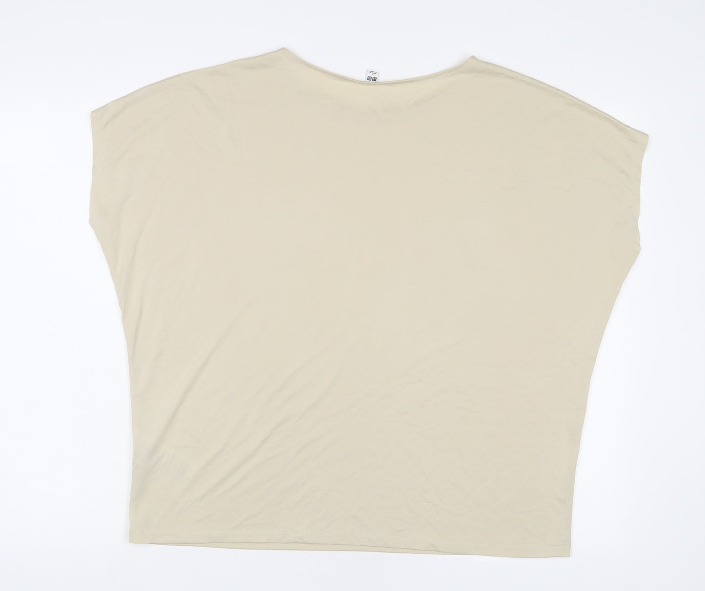 Uniqlo Womens Beige Polyester Basic T-Shirt Size L Boat Neck