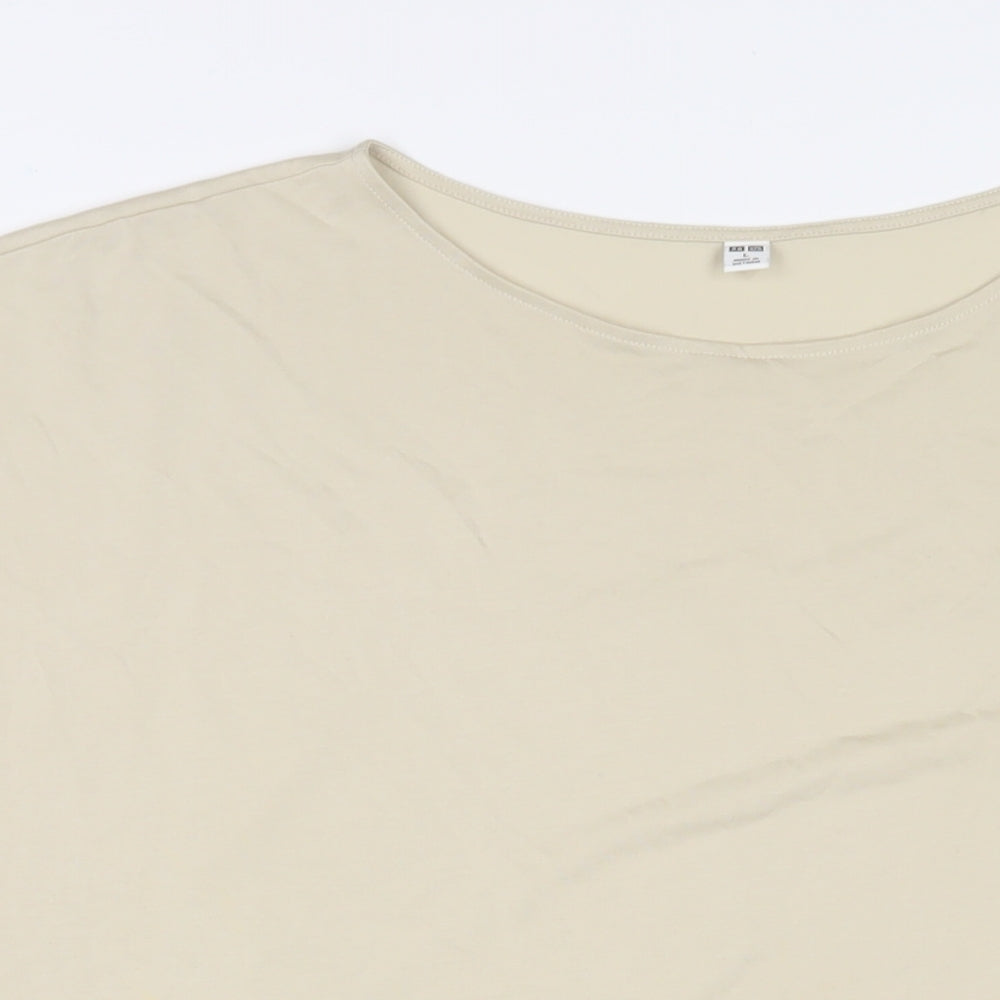 Uniqlo Womens Beige Polyester Basic T-Shirt Size L Boat Neck