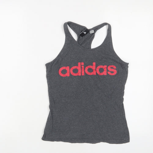 adidas Womens Grey Polyester Basic Tank Size XS Scoop Neck - Logo