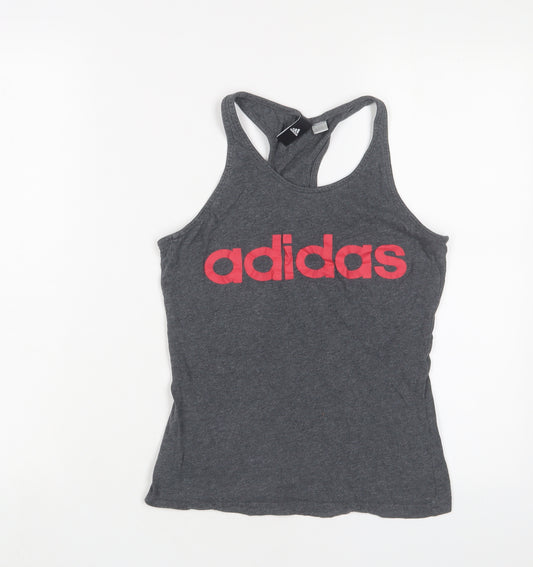 adidas Womens Grey Polyester Basic Tank Size XS Scoop Neck - Logo