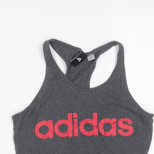 adidas Womens Grey Polyester Basic Tank Size XS Scoop Neck - Logo