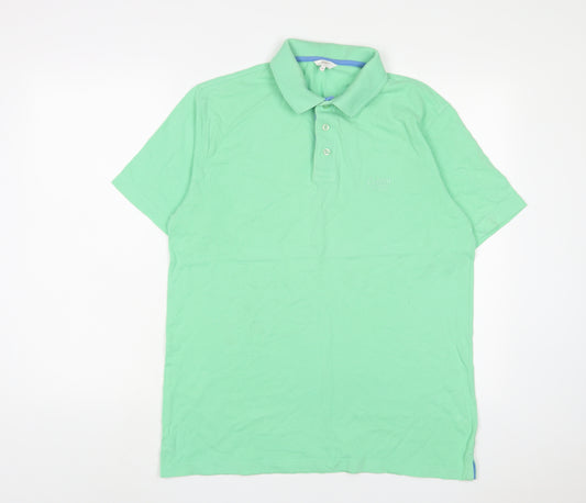 Cotton Traders Mens Green Cotton Polo Size M Collared Button - Logo, Embroidered