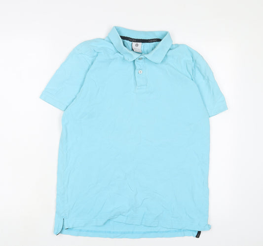 LAPASA Mens Blue Cotton Polo Size M Collared Button