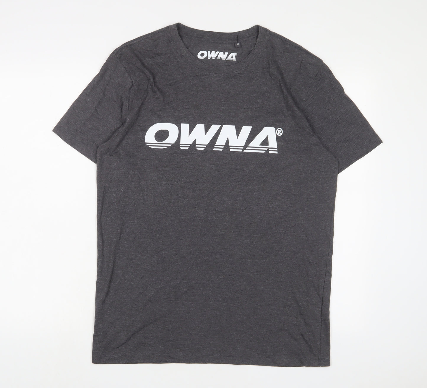 OWNA Mens Grey Polyester T-Shirt Size M Crew Neck