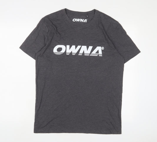 OWNA Mens Grey Polyester T-Shirt Size M Crew Neck