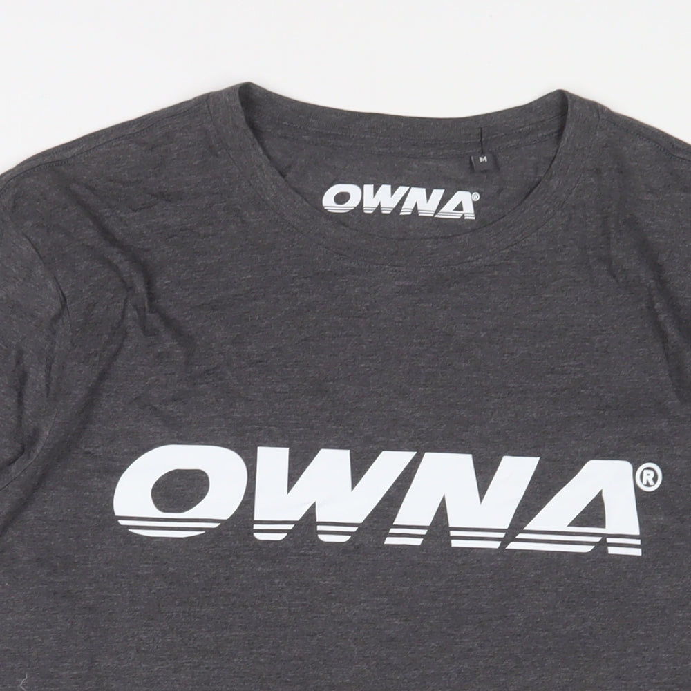 OWNA Mens Grey Polyester T-Shirt Size M Crew Neck