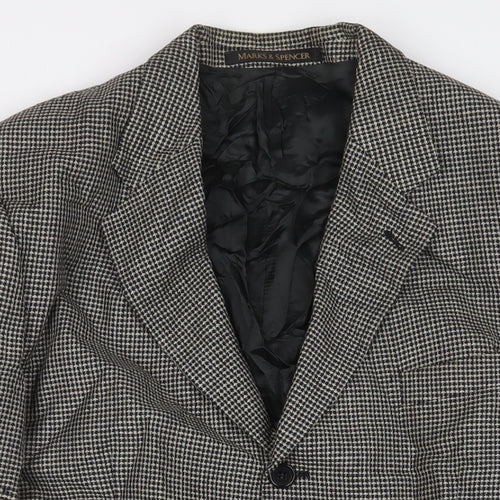 Marks and Spencer Mens Black Houndstooth Wool Jacket Suit Jacket Size 42 Regular