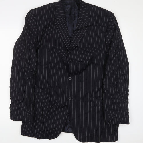 Dehavilland Mens Blue Striped Wool Jacket Suit Jacket Size 42 Regular