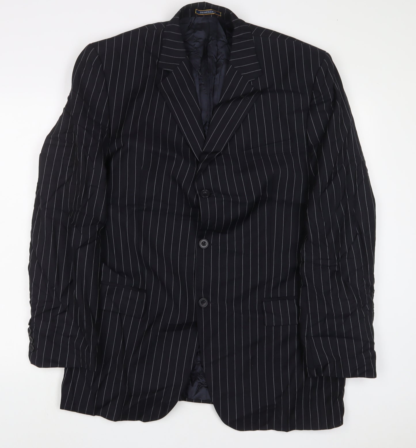 Dehavilland Mens Blue Striped Wool Jacket Suit Jacket Size 42 Regular