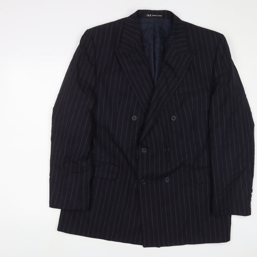 DAKS Mens Blue Striped Wool Jacket Suit Jacket Size 44 Regular