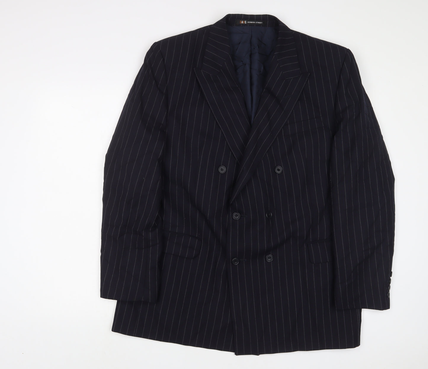 DAKS Mens Blue Striped Wool Jacket Suit Jacket Size 44 Regular