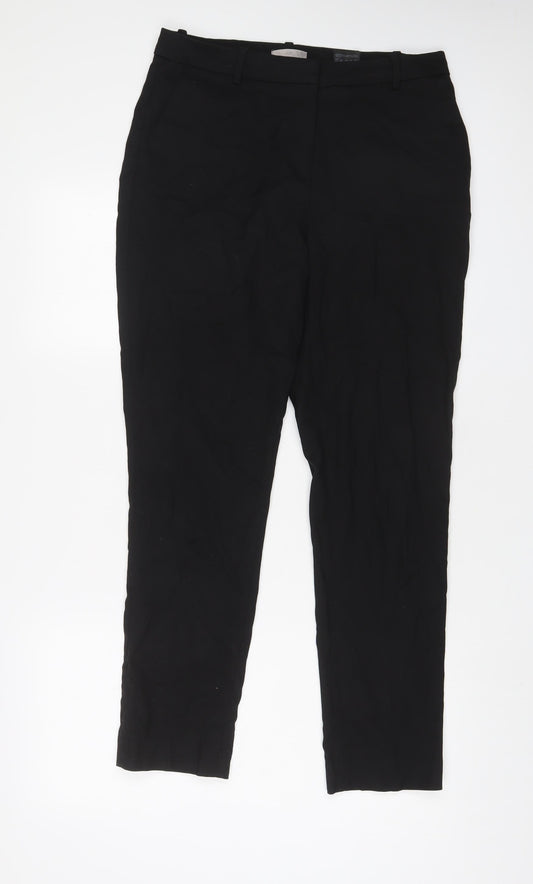 H&M Womens Black Polyester Trousers Size 10 L30 in Regular Hook & Eye