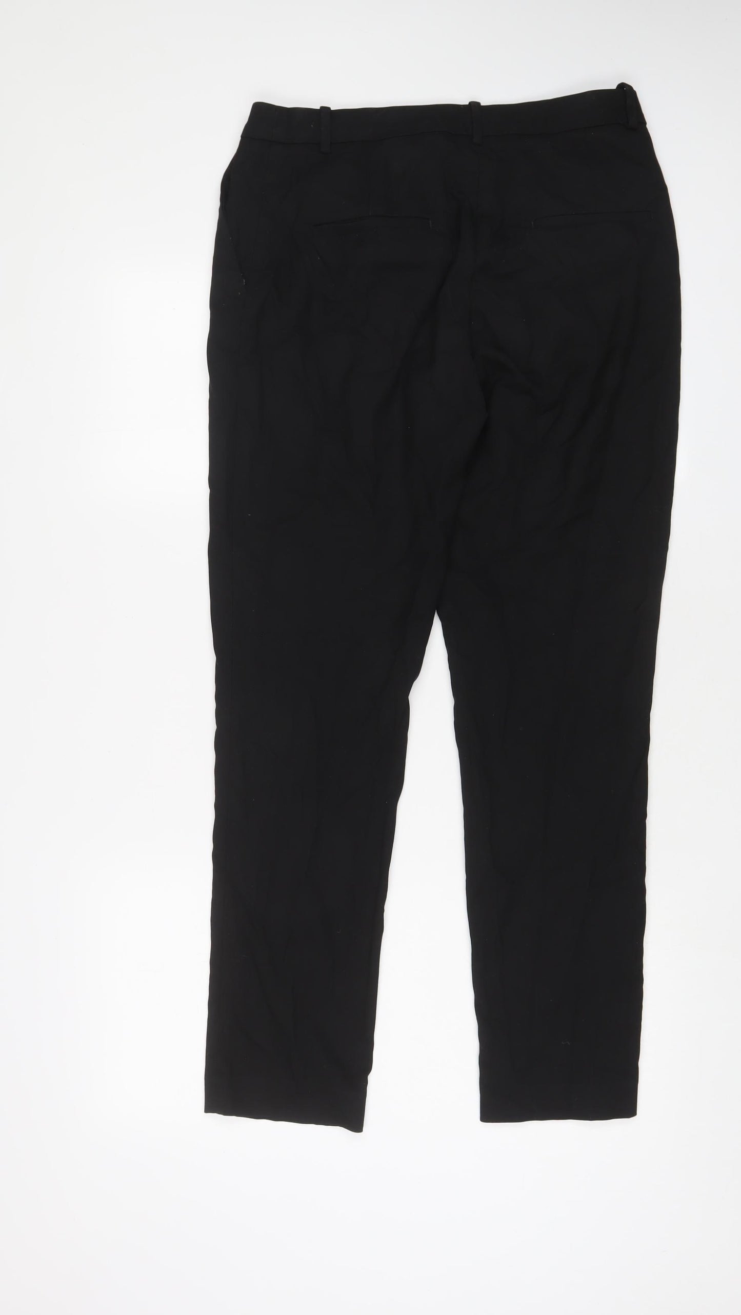 H&M Womens Black Polyester Trousers Size 10 L30 in Regular Hook & Eye