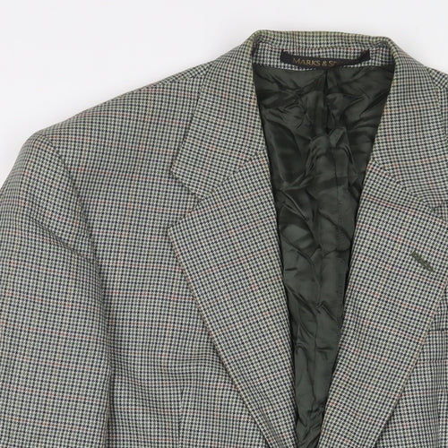 Marks and Spencer Mens Green Plaid Wool Jacket Suit Jacket Size 38 Regular