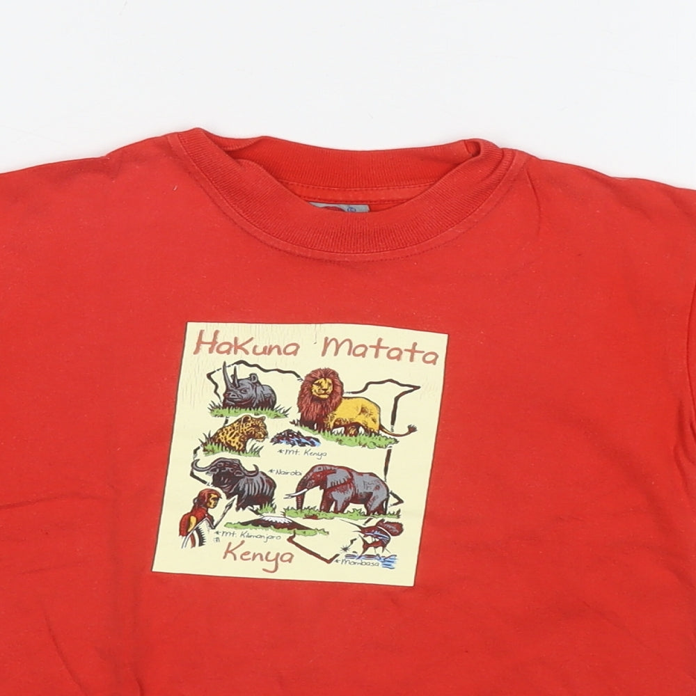 Airborne Boys Red Cotton Basic T-Shirt Size 4-5 Years Round Neck Pullover - Hakuna Matata