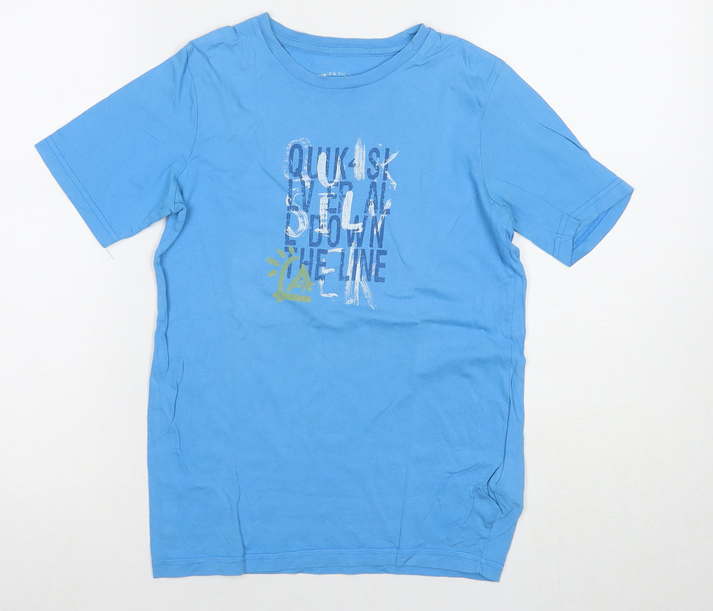 Quiksilver Boys Blue Cotton Basic T-Shirt Size 12 Years Round Neck Pullover - Logo