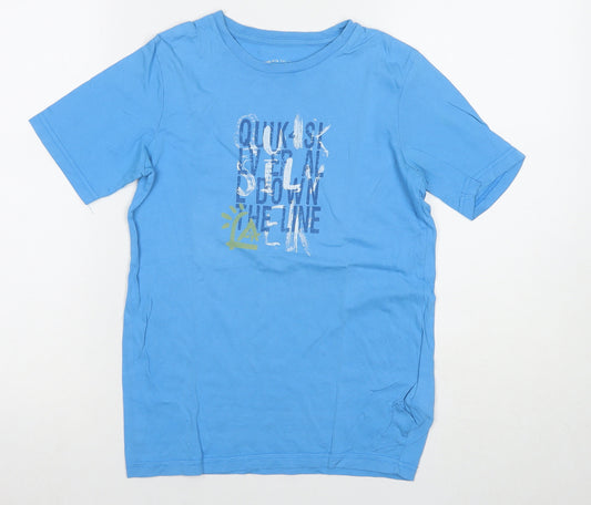 Quiksilver Boys Blue Cotton Basic T-Shirt Size 12 Years Round Neck Pullover - Logo