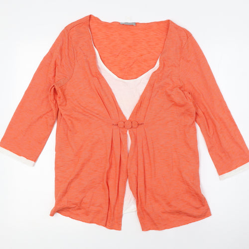 Per Una Womens Orange Viscose Basic Blouse Size 12 Scoop Neck - Mock Cardigan