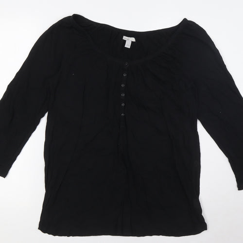 Old Navy Womens Black Cotton Basic Button-Up Size L Scoop Neck