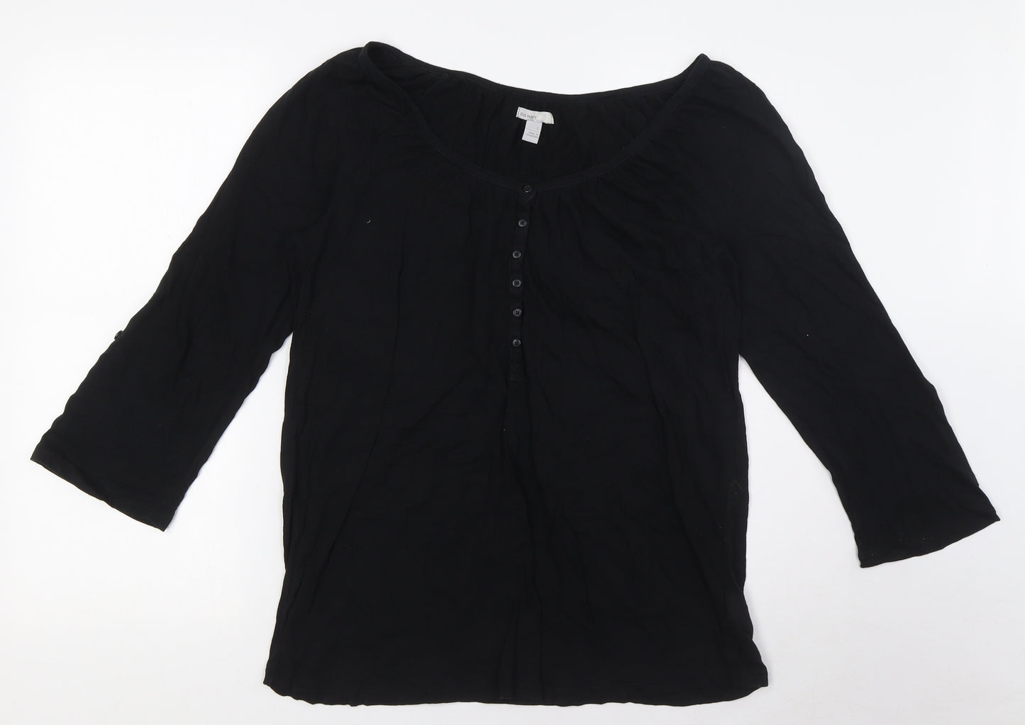 Old Navy Womens Black Cotton Basic Button-Up Size L Scoop Neck