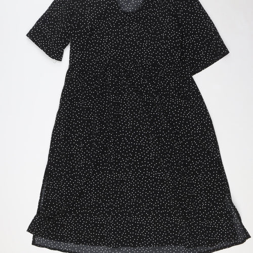 Boohoo Womens Black Polka Dot Polyester A-Line Size 14 V-Neck Zip