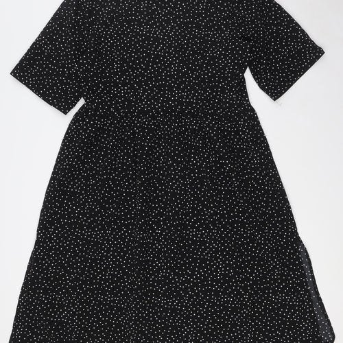 Boohoo Womens Black Polka Dot Polyester A-Line Size 14 V-Neck Zip