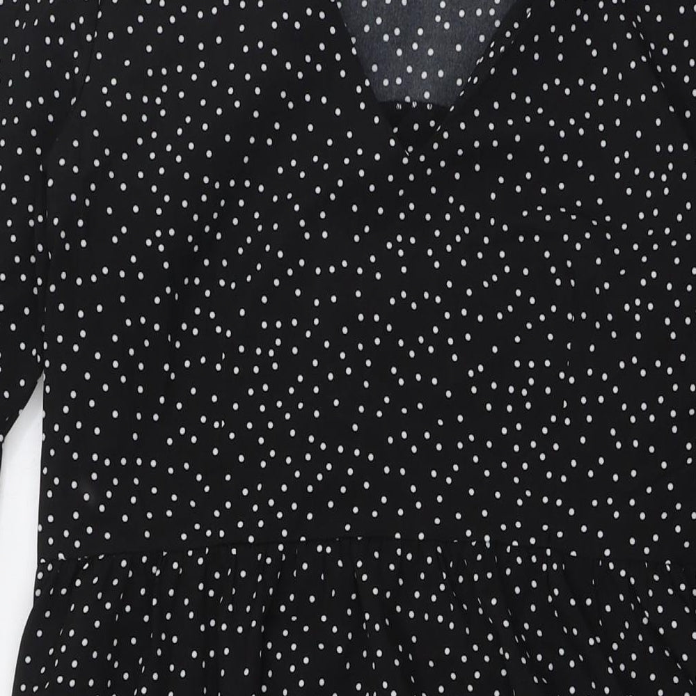 Boohoo Womens Black Polka Dot Polyester A-Line Size 14 V-Neck Zip