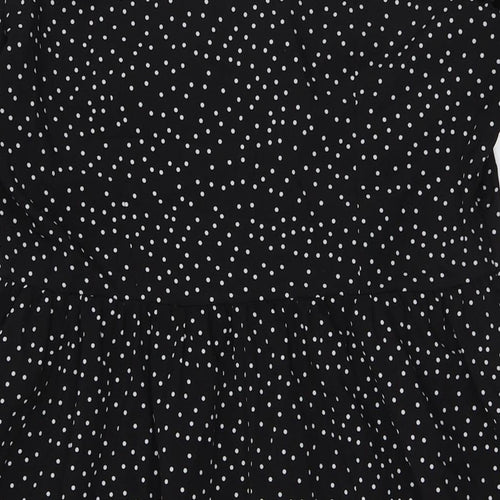 Boohoo Womens Black Polka Dot Polyester A-Line Size 14 V-Neck Zip