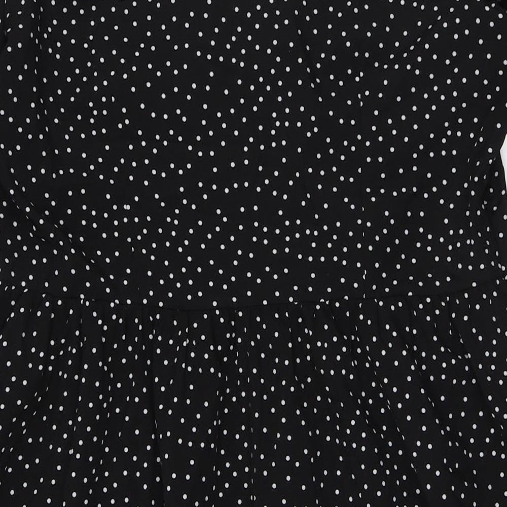 Boohoo Womens Black Polka Dot Polyester A-Line Size 14 V-Neck Zip